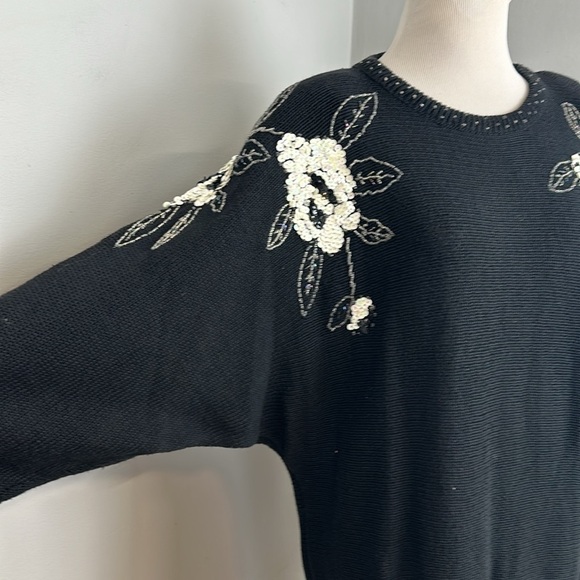 Vintage 80’s Black Sequins Sweater Dress Sz M - Picture 5 of 9